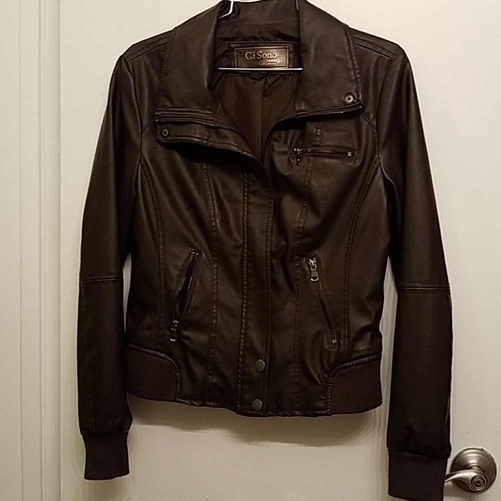 Faux leather bomber jacket